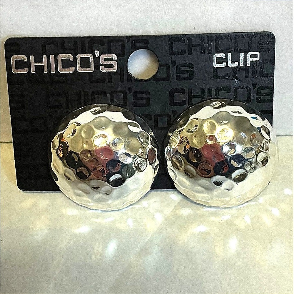 Chicos Hammered Silver Tone Dome Clip On Earrings Statement Oversized NWT New